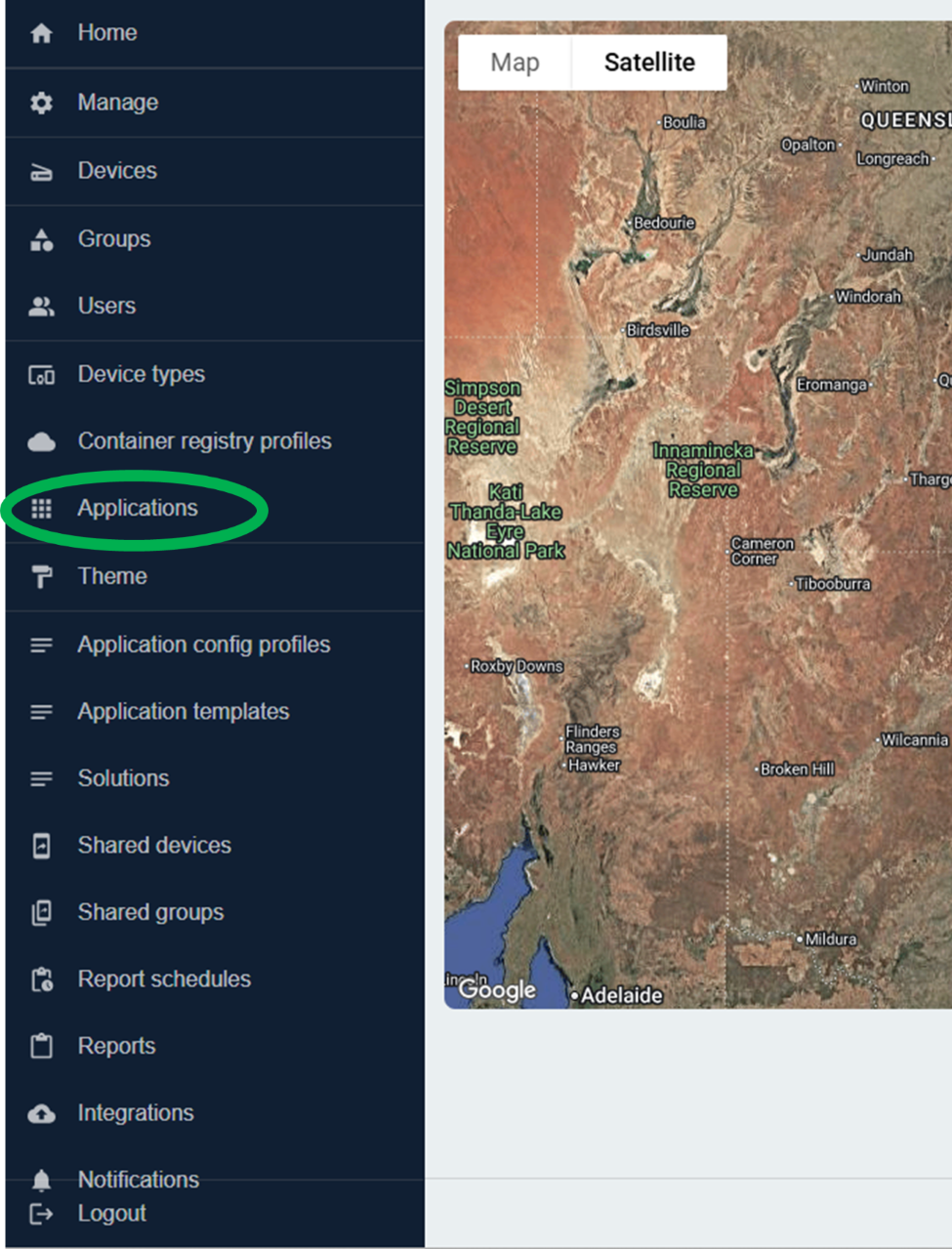 Applications menu highlighted